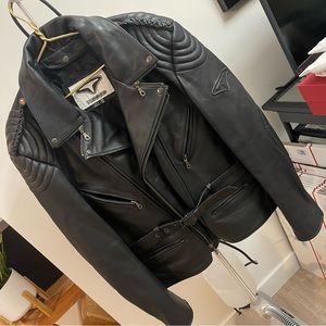 TEKNIC Vintage Racer Belted Motorcycle Black Leather Jacket